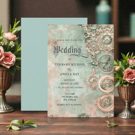 Romantic Steampunk Gears Wedding Invitation Einladung