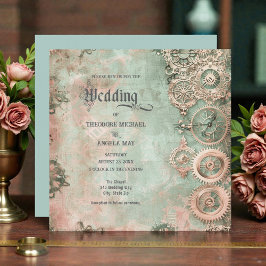 Romantic Steampunk Gears Wedding Invitation Einladung