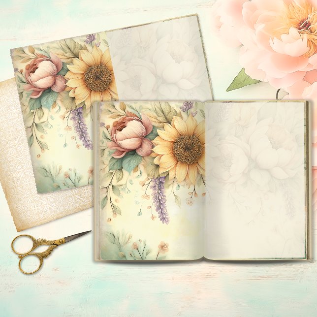 Romantic Sunflower & Blush Peony Junk Journal Page (Von Creator hochgeladen)