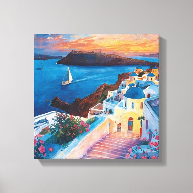 Romantic Sunset in Santorini Leinwanddruck (Vorderseite)