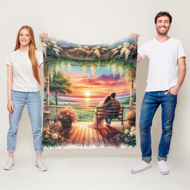 Romantic Sunset Porch View Illustration Fleecedecke (Beispiel)
