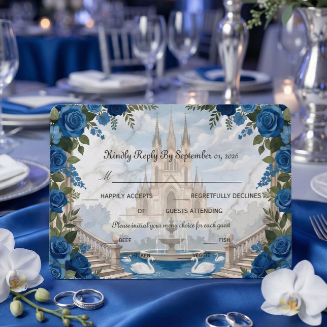 Romantic Swans Grand Staircase Fairytale RSVP Karte (Von Creator hochgeladen)