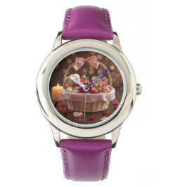 Romantic Teddy Rose Valentines Day Leather Strap Armbanduhr