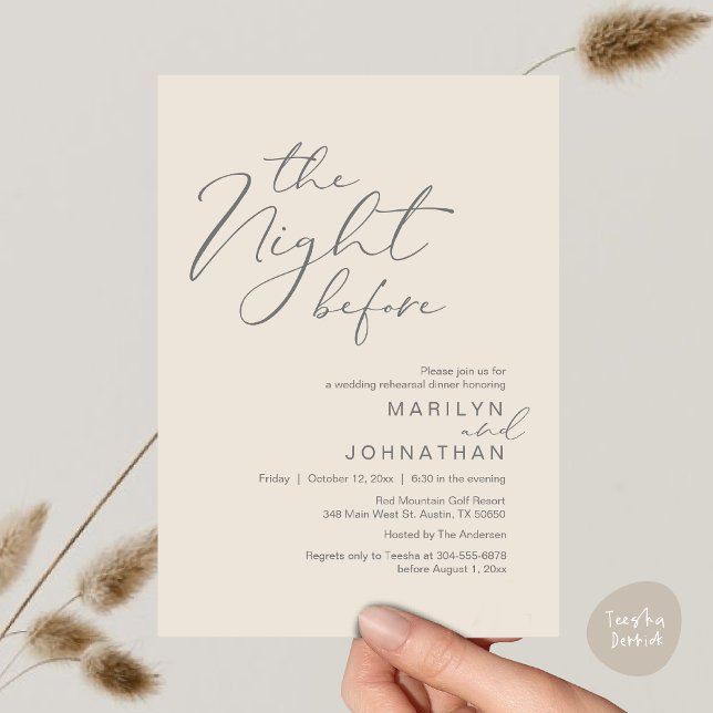 Romantic The Night Before Wedding Rehearsal Dinner Einladung (Romantic The Night Before Modern Wedding Rehearsal Dinner Invitation Card PDF Aesthetic Cream Grey)