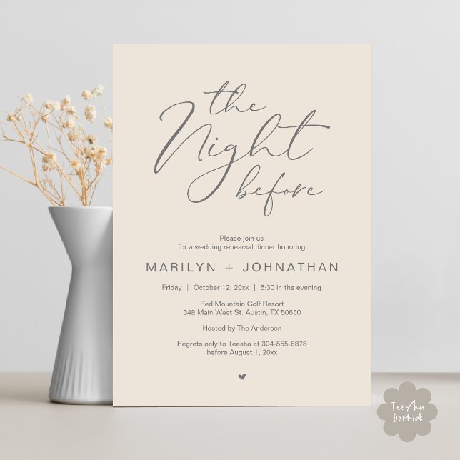 Romantic The Night Before Wedding Rehearsal Dinner Einladung (Romantic The Night Before Modern Wedding Rehearsal Dinner Invitation Card PDF Aesthetic Cream Grey)