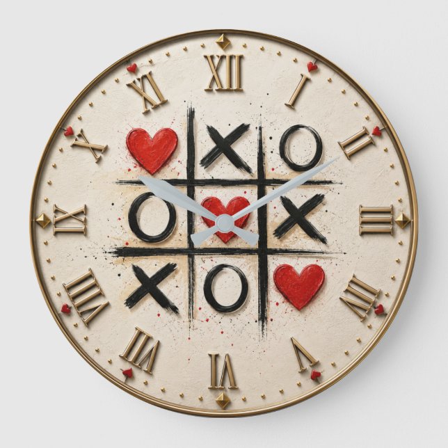 Romantic Tic Tac Toe Hearts  Große Wanduhr (Vorderseite)