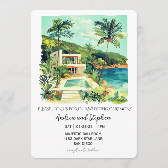 Romantic Tropical Island Wedding Einladung (Vorderseite)