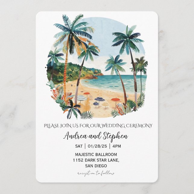 Romantic Tropical Island Wedding Einladung (Vorderseite)