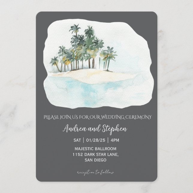 Romantic Tropical Island Wedding Einladung (Vorderseite)