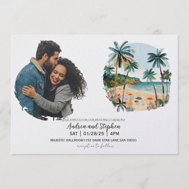 Romantic Tropical Island Wedding Einladung (Vorderseite)