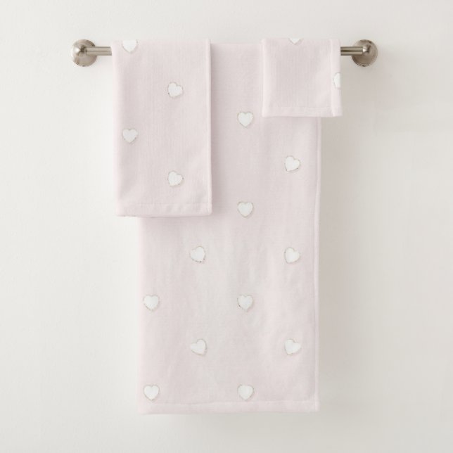 Romantic True Love White Hearts Pink Valentine Badhandtuch Set (Insitu)
