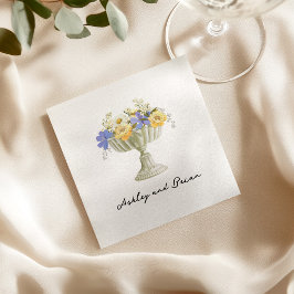Romantic Tuscan Garden Urn with Flowers Wedding Serviette