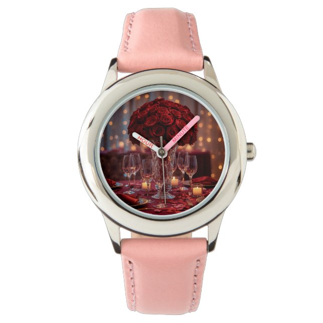 Romantic Valentine Couple Leather Strap Wrist Armbanduhr (Vorderseite)