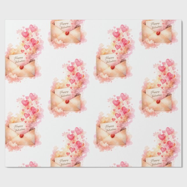 Romantic Valentine Wrapping Paper Love Envelope  Geschenkpapier (Flach)