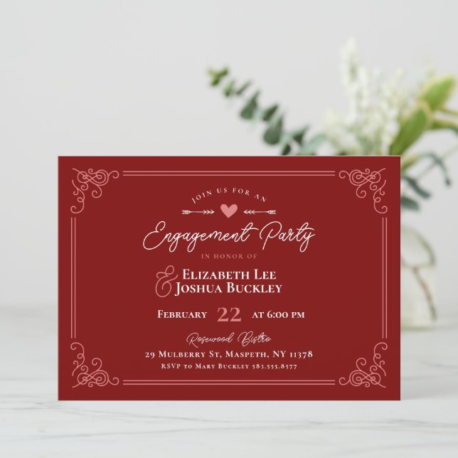 Romantic Valentine's Day Engagement Party Einladung (Stehend Vorderseite)