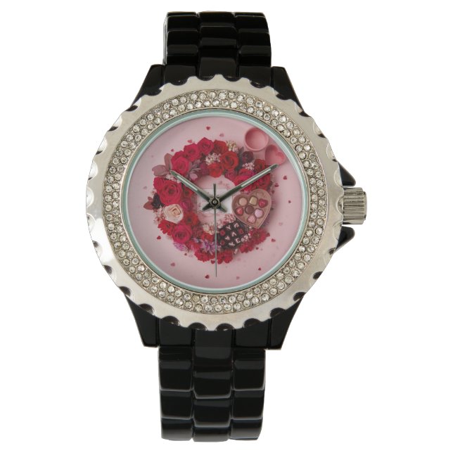 Romantic Valentines Day Leather Strap wrist Armbanduhr (Vorderseite)