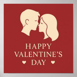 Romantic Valentines Day Minimal Couple Silhouette Poster