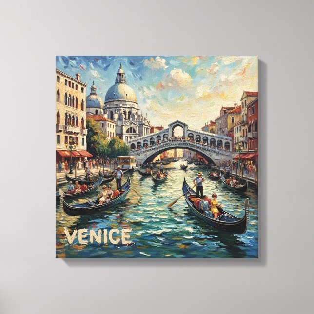 Romantic Venice Rialto Canal Canvas Art Leinwanddruck (Vorderseite)