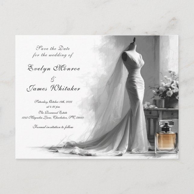 Romantic Vintage Bridal Wedding Save the date Ankündigungspostkarte (Vorderseite)