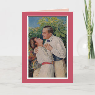 Romantic vintage couple, tennis racket feiertagskarte