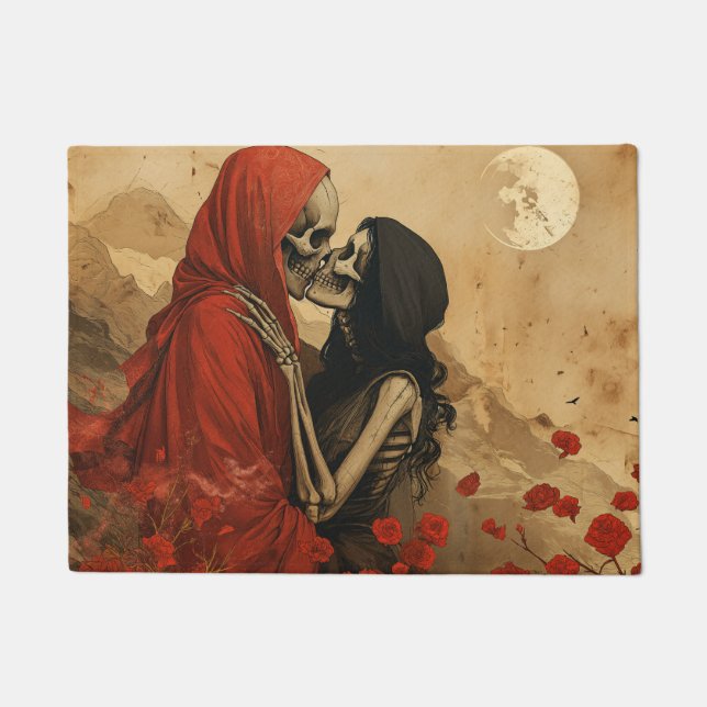 Romantic vintage Death Kiss Skeleton in love Fußmatte (Vorderseite)
