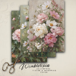 Romantic Vintage Floral Decoupage Paper Set of 3 Geschenkpapier Set
