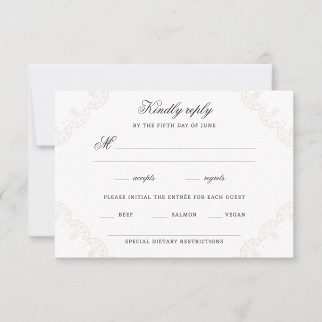 Romantic Vintage Lace Border Wedding RSVP Karte (Vorderseite)