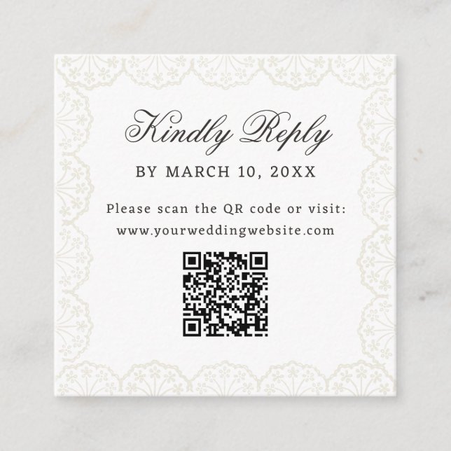 Romantic Vintage Lace Frame QR Code Wedding Begleitkarte (Vorderseite)