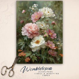 Romantic Vintage Peonies and Wildflowers Decoupage Seidenpapier