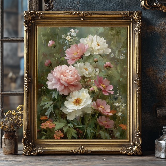 Romantic Vintage Peonies and Wildflowers Fine Art Poster (Von Creator hochgeladen)