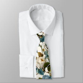 Romantic Vintage Roses White Blue  Krawatte