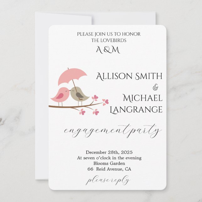 Romantic Watercolor Blush Engagement Party Einladung (Vorderseite)
