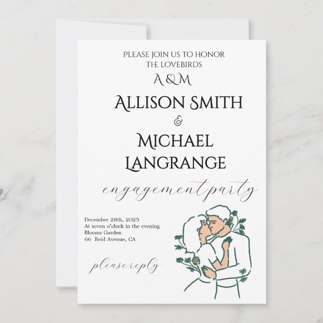 Romantic Watercolor Blush Engagement Party Einladung (Vorderseite)