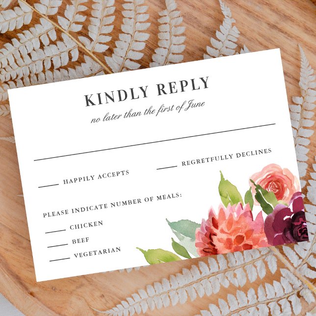 Romantic Watercolor Bouquet Wedding Reply RSVP Karte (Von Creator hochgeladen)