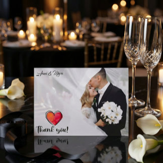 Romantic Watercolor Calligraphy Photo Wedding  Dankeskarte