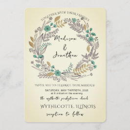 Romantic Watercolor Flower Wreath Wedding Einladung