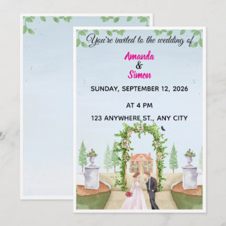 Romantic Watercolor  Garden Wedding Invitation Einladung