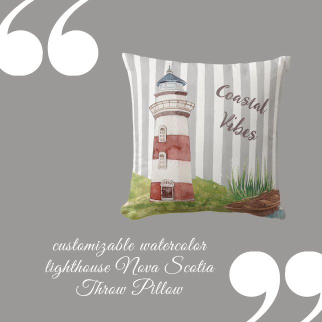 romantic watercolor lighthouse grey white stripes  kissen (customizable watercolor lighthouse Nova Scotia Throw Pillow by Hobinishop)