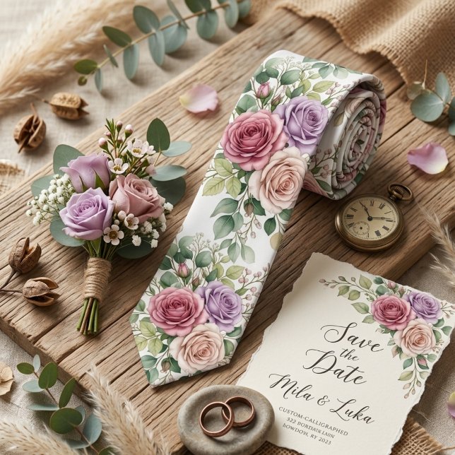 Romantic Watercolor Pastel Rose Floral  Krawatte (Von Creator hochgeladen)