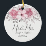 Romantic Watercolor Pink Florals Mr & Mrs Wedding Keramik Ornament<br><div class="desc">Zum Hochzeitsfeiern</div>