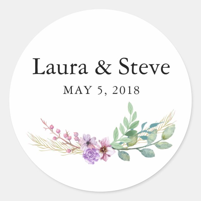 Romantic Wedding Flower Wedding Design Runder Aufkleber (Vorderseite)