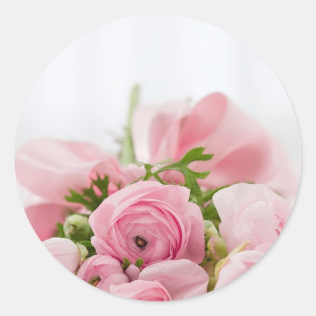 Romantic Wedding Love Soft Pink Flower Bouquet Runder Aufkleber (Vorderseite)
