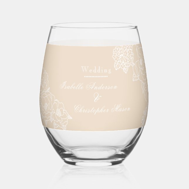 Romantic Wedding Peonies Delicate Ivory Weinglas Ohne Stiel (Vorderseite)