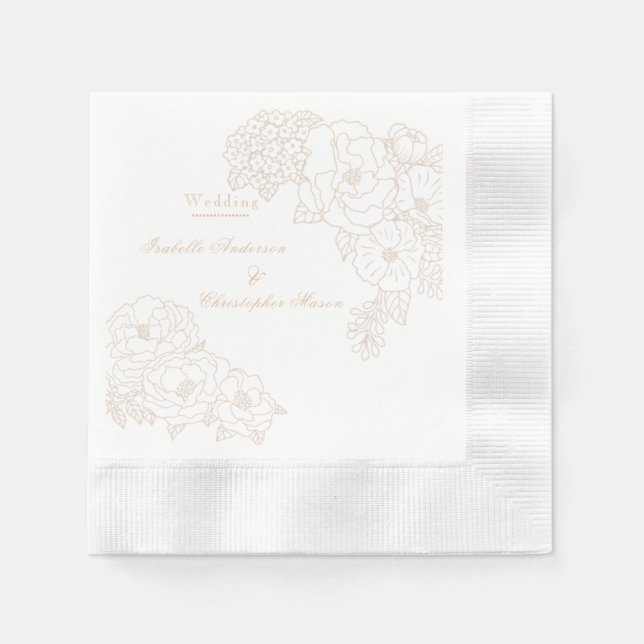 Romantic Wedding Peonies Ivory White Paper Napkin Serviette (Vorderseite)