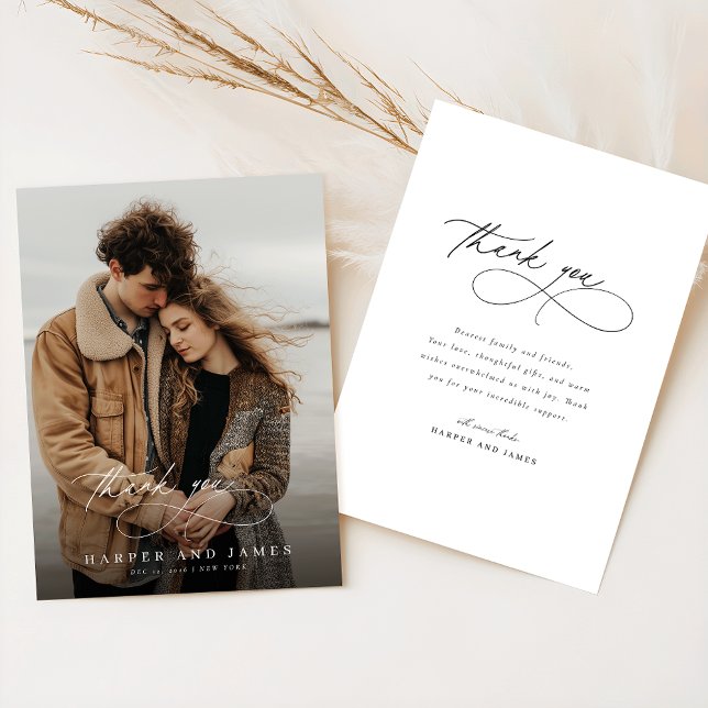 Romantic Wedding Photo Minimalist Thank You Card Dankeskarte (Von Creator hochgeladen)