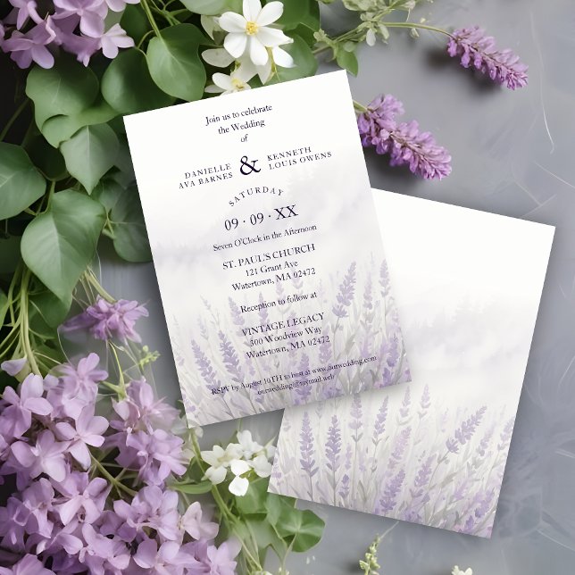 Romantic Wedding Spring Lavender Field Landscape Einladung (Romantic Wedding Spring Lavender Field Landscape Invitation Card.)