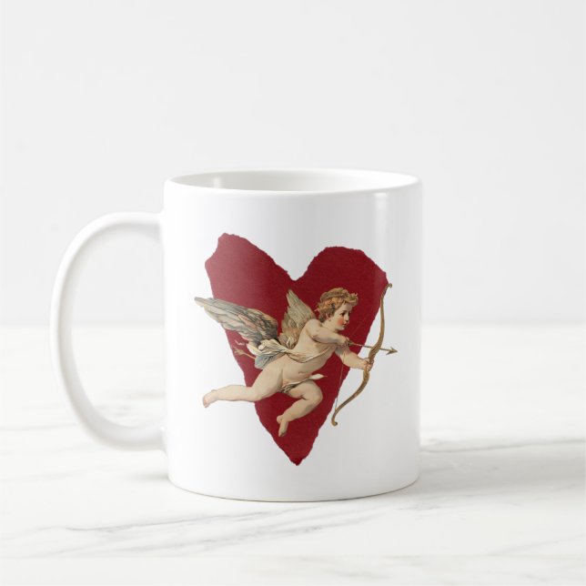 Romantic Wine Red Heart Angel Bow & Arrow Love Kaffeetasse (Links)