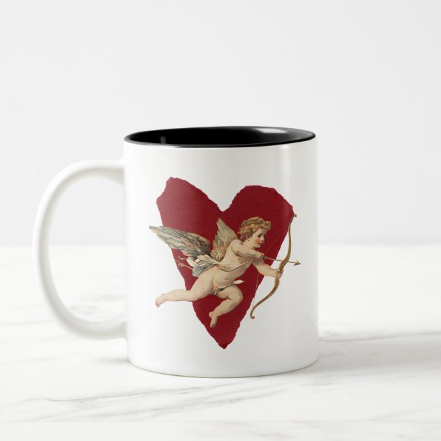 Romantic Wine Red Heart Angel Bow & Arrow Love Zweifarbige Tasse (Links)