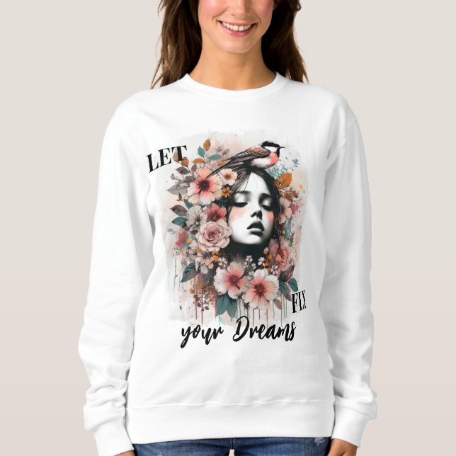 Romantic Woman, Bird, and Floral Inspiration Sweatshirt (Vorderseite)