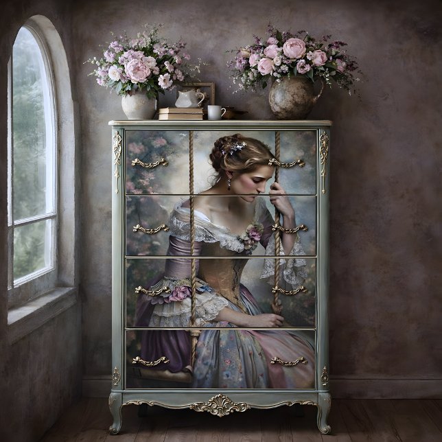 Romantic Woman on Swing Floral Decoupage Seidenpapier (Romantic Woman on Swing Floral Decoupage Tissue Paper)
